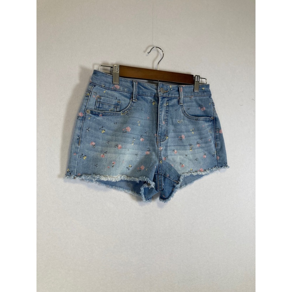 Cottagecore Floral Denim Shorts Womens 4 Blue Light Wash High Rise Raw Hem Boho - Picture 8 of 8